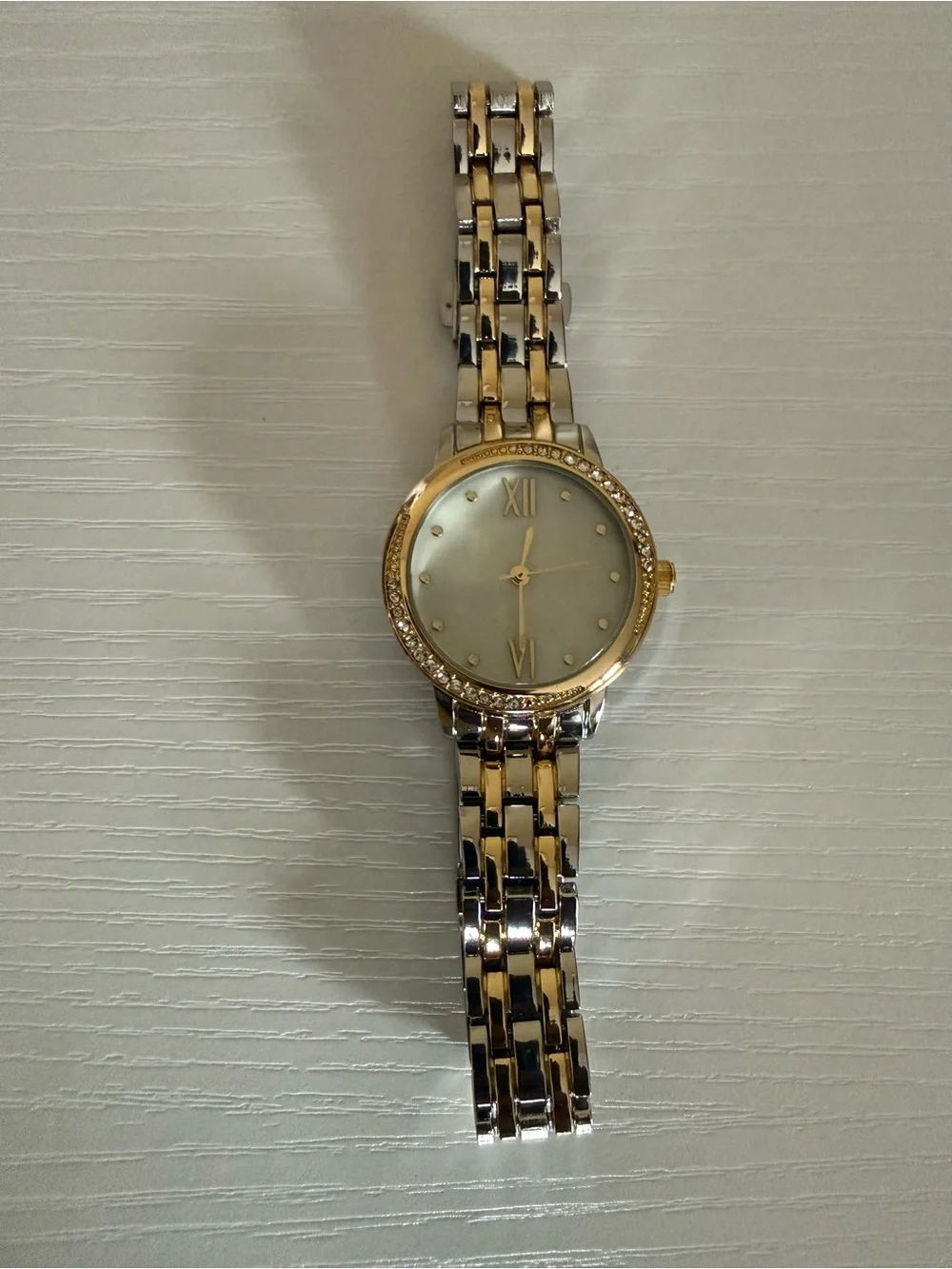 Two-Tone Gold and Silver Women's Bracelet Watch with Crystal Accent